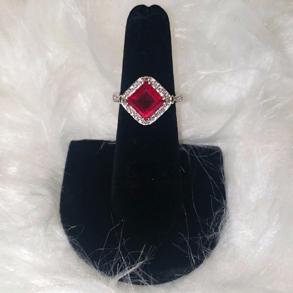 Sterling Silver Ruby Pendant, Ring And Earring Set - image 3